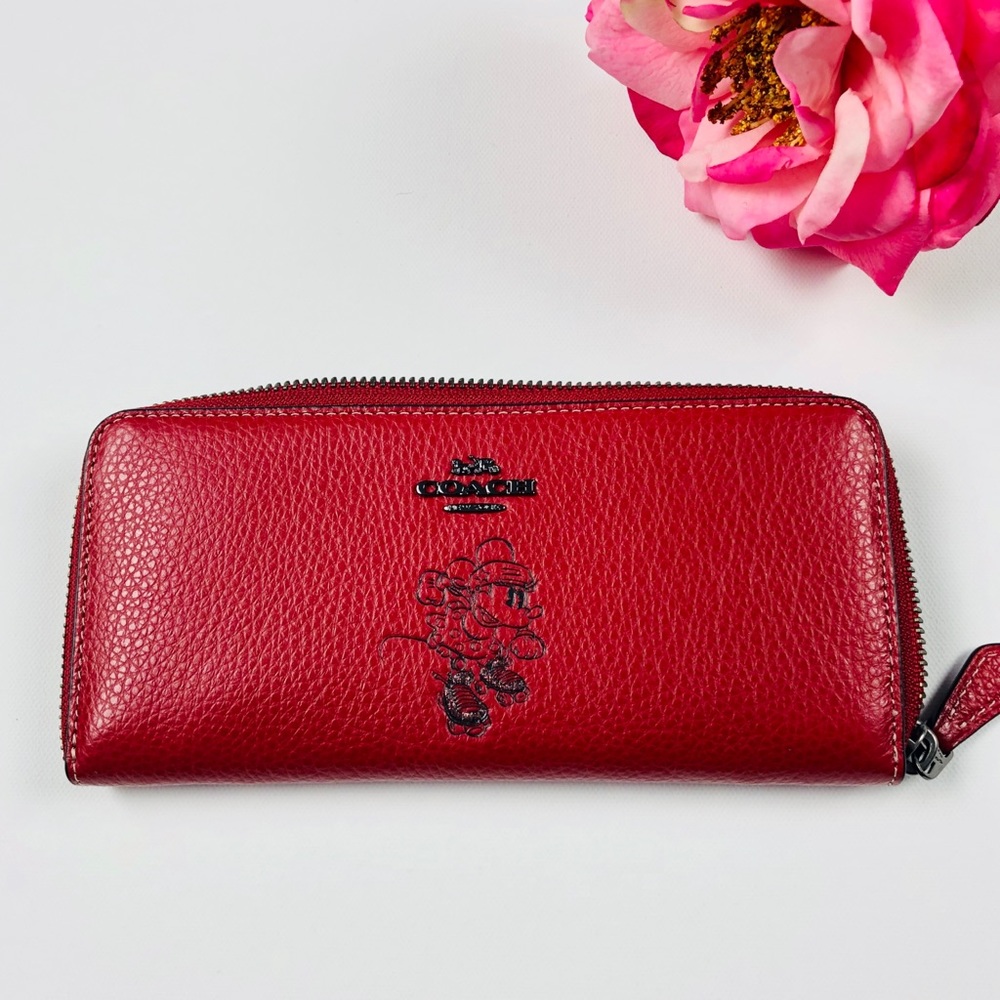 Coach x Disney red pebbles leather zip wallet